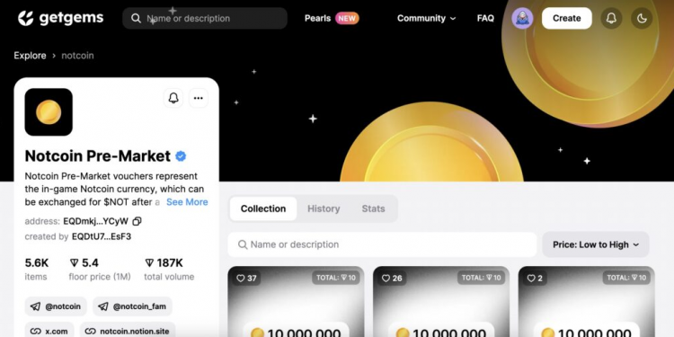 Sprzedać Notcoin i kupić teraz można, wydając kupon NFT na GetGems: Pre-Market Notcoina rozpoczął się