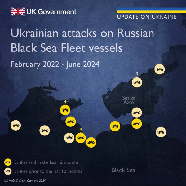 brytyjski wywiad potwierdził klęskę 26 okrętów rosyjskiej marynarki wojennej przez Ukrainę (INFOGRAFIKA)” /></p>
<p>Zdjęcie `8212; x.com/DefenceHQ </p>
<p>Wcześniej nasz portal informacyjny pisał o tym, że ATESH pokazał, jak Federacja Rosyjska stara się chronić bazę floty w Noworosyjsku po ataku Ukrainy.</p>
<p><!--noindex--></p>
<p><a rel=