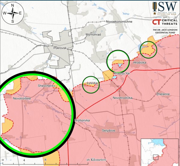 ISW wyjaśniło, w jakim celu armia Putina nasiliła ofensywę na wschód od Pokrowska (MAPA)