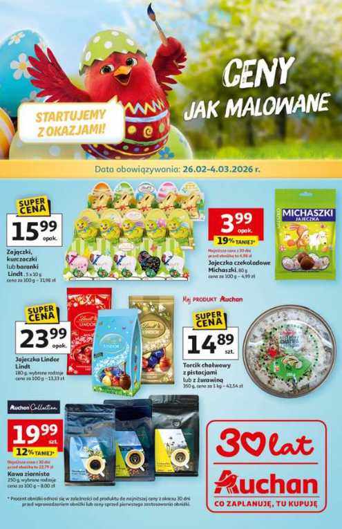 Wielkanocna wyprzedaż w Auchan „Ceny jak malowane”: zniżki na słodycze i dekoracje do 4 marca 2026