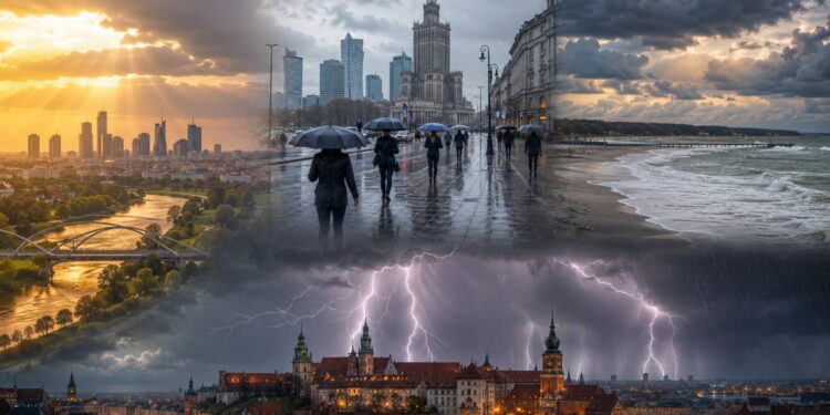 Metaopis: Prognoza pogody w Polsce na 14 czerwca 2026: chłodniej, pochmurno i deszczowo. IMGW ostrzega przed burzami, gradem, silnym wiatrem i lokalnymi podtopieniami w kraju.